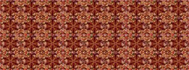 Altın elementlerle kırmızı renklerde altın desen. İslam tasarımı. Kusursuz desenli oryantal süs. Çiçek kiremitleri. Raster altın tekstil baskısı.