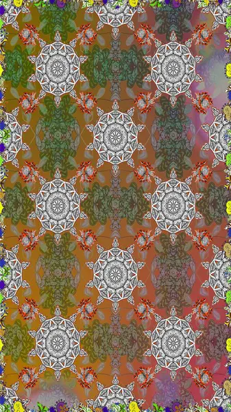 Kahverengi ve gri renkli şirin tekstil tarzında. Renkli, pürüzsüz desen. Çiçek arkaplan. Çiçek duvar kâğıdı. Raster illüstrasyonu.