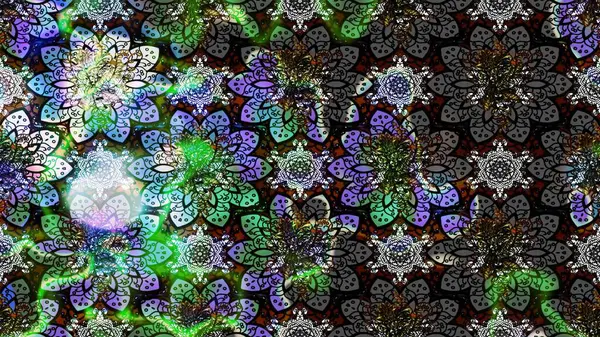 Gri renkli etnik çiçekli zarif eskiz deseni. Asya Tekstil 'inde Raster Çiçek İllüstrasyonu.