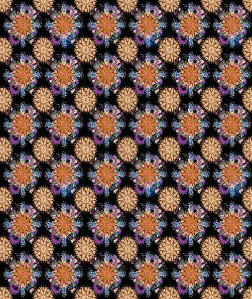 Çiçekli kusursuz retro desen. Siyah ve kahverengi renkte çiçekler. Renkli Yaz Temalı Kusursuz Arkaplan. Düz Çiçek Elementleri Tasarımı.