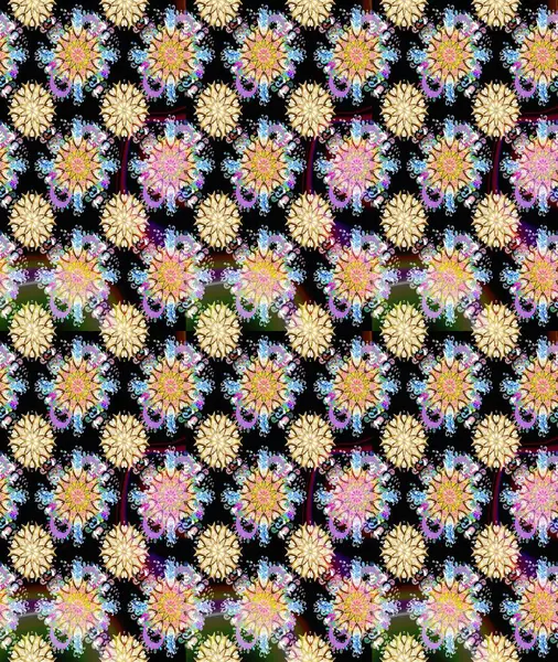 Siyah ve bej renkli şirin çiçekler. Moda baskısı, albüm, ambalaj kağıdı ve duvar kağıdı için zarif dekoratif süslemeler. Raster illüstrasyonu. Küçük çiçekli basit, pürüzsüz desen..