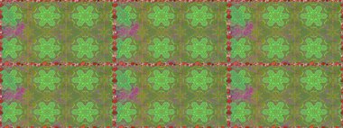 Raster illüstrasyonu. Düz Çiçek Elementleri Tasarımı. Yeşil ve nötr renklerde çiçekler. Renkli Bahar Temalı Kusursuz Arkaplan. Asya tekstil tarzında. Kusursuz çiçek deseni.