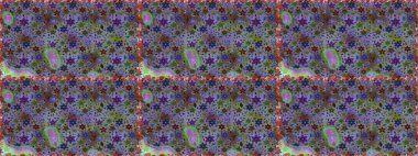 Raster Güzel kumaş deseni. Raster suluboya deseni, narin çiçekler, menekşe ve gri çiçekler, tebrik kartı şablonu..