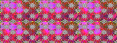 Kusursuz çiçek deseni. Asya tekstil tarzında. Raster illüstrasyonu. Raster illüstrasyonu. Gri ve kırmızı renkte çiçekler.