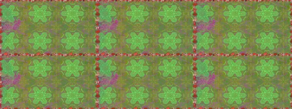 Raster illüstrasyonu. Düz Çiçek Elementleri Tasarımı. Yeşil ve nötr renklerde çiçekler. Renkli Bahar Temalı Kusursuz Arkaplan. Asya tekstil tarzında. Kusursuz çiçek deseni.