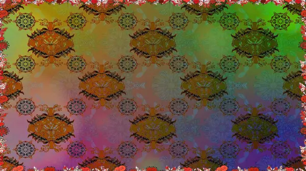 Kahverengi ve yeşil çiçekli kusursuz desen, suluboya çiçek deseni, sevimli çiçek, duvar kağıdı, kart veya kumaş için fayanslı. Raster - stok.