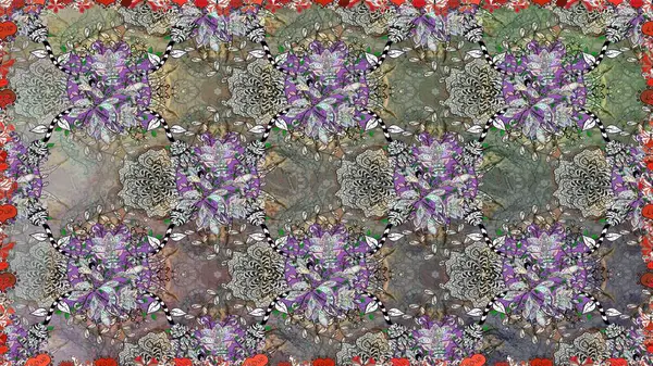 Raster dikişsiz çiçek deseni. Vadinin gri ve nötr renklerinde çiçekleri.