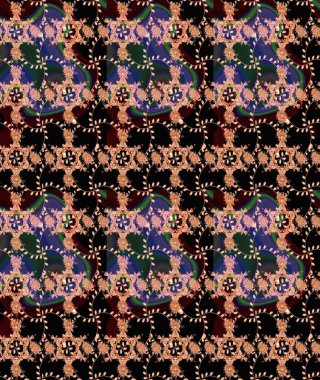 Siyah ve kahverengi renkte çiçekler. Raster düz çiçekleri pürüzsüz desen. Tasarım hediye paketi, tebrik kartları, posterler ve afiş tasarımı.