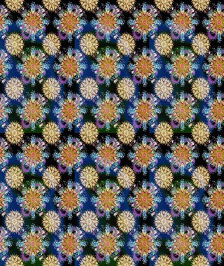 Elle boyanmış suluboya, dikişsiz çiçekler ve bitkiler. Mavi ve bej renkte çiçekler.