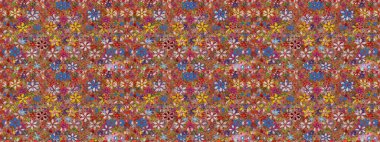 Raster illüstrasyonu. Sevimli, pürüzsüz desenli, küçük çiçekli, klasik tarzda. Moda arka planında parlak buketler. Kumaş, duvar kâğıdı ve kağıda yazdırmak için gelişen arkaplan.