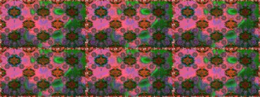 Raster illüstrasyonunda kusursuz çiçek deseni. Yeşil ve pembe renkte çiçekler.