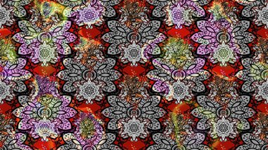 Çiçek desenli raster, gri çizgi grafik desenli soyut raster arkaplan. Modern stil dokusu.