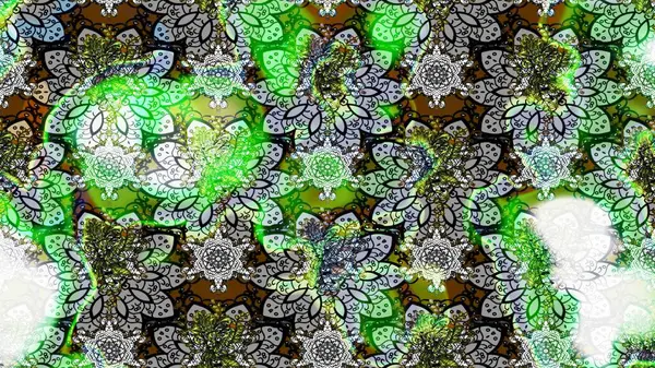 Çiçekli karalama şeklinde Raster çiçek deseni. Nazik, sevimli çiçek arkaplanı. Yeşil renkte çiçekler.