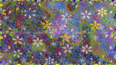 Yeşil renkte çiçekler. Renkli Bahar Temalı, pürüzsüz bir arka plan. Düz Çiçek Elementleri Tasarım Raster illüstrasyonu. Çiçekli, suluboya desenli kusursuz çiçek deseni.