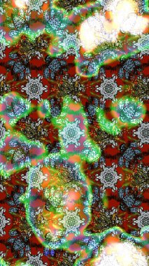 Güzel, parlak, pürüzsüz kumaş, tuval. Çiçek çelengi. Kıvırcık, parlak örgü. Desen, çizim, çiçek sınırı. Raster illüstrasyonu. Klasik eski arkaplan.