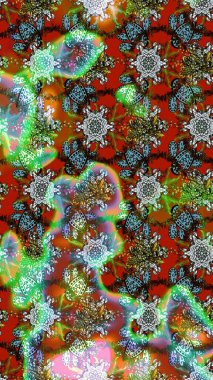 Renkli Bahar Teması eskiz kalıbı. Çiçeksel fantezi tasarımı ve parlak bir arka plan çizimi. Düz Çiçek Elementleri Tasarımı.