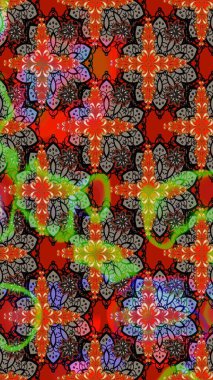 Çizim çiçek deseni duvar kâğıdı olarak kullanılabilir. Raster illüstrasyonu. Kırmızı renkte çiçekler.