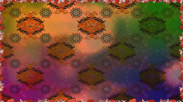 Çiçek deseni. Kahverengi ve yeşil renklerde çiçeksiz. Şatafatlı bahar bahçesi dokusu. Raster illüstrasyonu. Kahverengi ve yeşil renkte çiçekler.