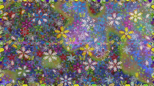 Yeşil renkte çiçekler. Renkli Bahar Temalı, pürüzsüz bir arka plan. Düz Çiçek Elementleri Tasarım Raster illüstrasyonu. Çiçekli, suluboya desenli kusursuz çiçek deseni.