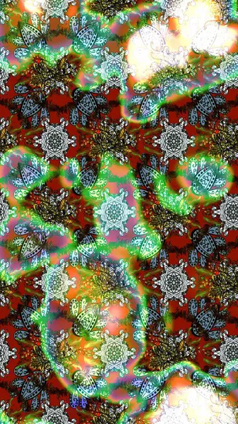 Güzel, parlak, pürüzsüz kumaş, tuval. Çiçek çelengi. Kıvırcık, parlak örgü. Desen, çizim, çiçek sınırı. Raster illüstrasyonu. Klasik eski arkaplan.