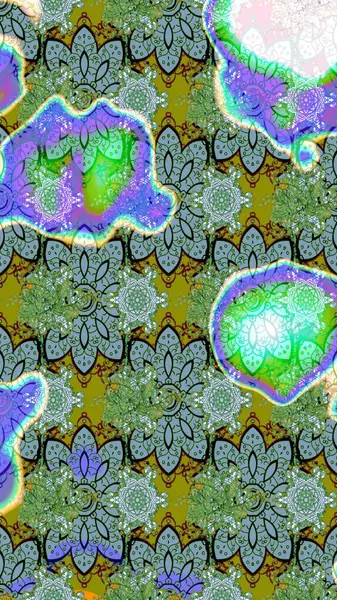 Eskiz modeli etnik tasarım. Yatak çarşafları, ceket, paket tasarımı, kumaş ve moda kavramları için tekstil baskısı. Çiçekleri, deniz kabukları, mandalaları ve suluboya efektleri olan deniz altyapısı.