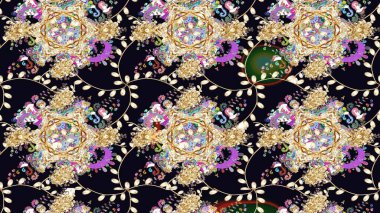 Yumuşak, bahar çiçekleri siyah renklerde. Raster illüstrasyonu. Yaprak ve çiçeklerin suluboya resimleri, siyah renklerdeki çizimler..