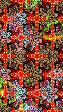 Düz Çiçek Elementleri Tasarımı. Raster illüstrasyonundaki çiçek desenli çizim. Renkli Bahar Teması eskiz kalıbı. Güzel kumaş deseni.