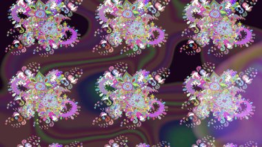 Raster illüstrasyonu. Çiçek ve yapraklı karalama şeklinde Raster çiçek deseni. Yumuşak, bahar çiçekleri kahverengi renklerde.