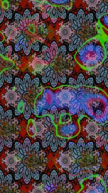 Çiçek ve yapraklı karalama şeklinde Raster çiçek deseni. Raster illüstrasyonu. Tarafsız renklerde bahar çiçekleri..