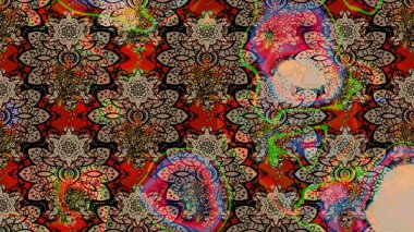 Varicolobeige Raster çizimi. Birçok bej ve soyut çiçekli tropikal çizim deseni. Küçük çiçekte sevimli çiçek deseni var..