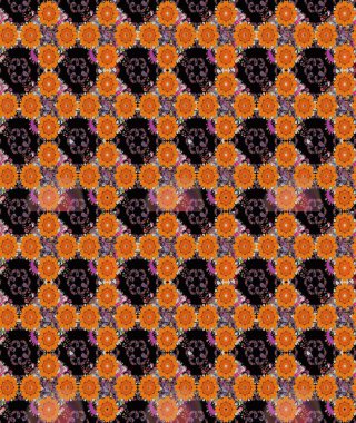 Arkaplan dokusu, duvar kağıdı, turuncu ve siyah renkli çiçek teması. Kabile sanatı boho baskısı, klasik çiçek arkaplanı. Soyut etnik raster pürüzsüz desen.