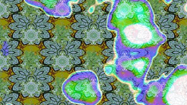 Küçük çiçekli yay deseni çiz. Raster illüstrasyonu. Suluboya tarzında yeşil renkler üzerine.