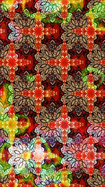 Renkli Bahar Teması eskiz kalıbı. Kırmızı renkte çiçekler. Raster illüstrasyonundaki çiçek desenli çizim. Düz Çiçek Elementleri Tasarımı.