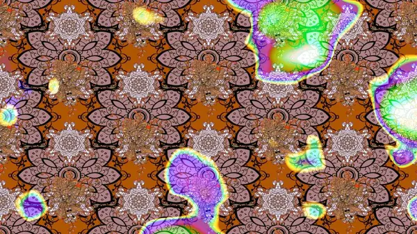 Raster düz çiçek çizim deseni. Hediye ambalaj kağıdı, tebrik kartları, posterler ve pankart tasarımı. Kahverengi renkte çiçekler.