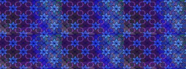 Raster Modaya uygun kumaş deseni. Renkli Bahar Teması eskiz kalıbı. Mor ve mavi renkli şirin çiçek desenleri. Düz Çiçek Elementleri Tasarımı.