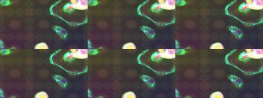 Raster illüstrasyonu. Çizim çiçek deseni duvar kâğıdı olarak kullanılabilir. Yeşil ve kahverengi renkte çiçekler.