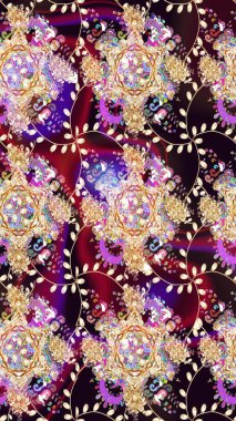 Çiçek desenli çizim. Raster illüstrasyonu. Bej renkli Asya tekstili.