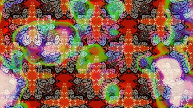 Çiçeksel çizim kalıbının yansıması. Vadinin çiçekleri kırmızı renklerde.