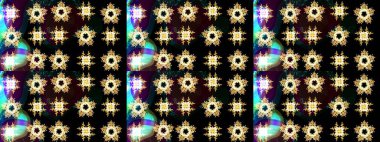 Yüzey için tekrarlanan doku, ambalaj kağıdı, siyah, kahverengi ve sarı renkli kar tanesi. Kış kar taneleri, raster arka plan.