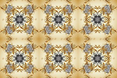 Kusursuz ortaçağ çiçek deseni. Doğum günü kartı, davetiye ya da afiş için iyidir. Dekoratif simetri arabesk. Raster illüstrasyonu. Bej, gri ve nötr renklerde altın.