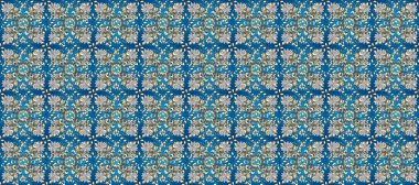 Tekrarlayan elementlerle kusursuz soyut arkaplan. Klasik raster şablonu. Mavi, gri, nötr ve altın desenli.