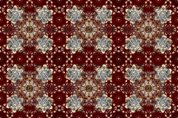 Kahverengi, kırmızı ve gri renklerde altın desenli altın elementler. Geleneksel klasik altın desen. Barok tarzında kusursuz bir doğulu süsü. Raster doğulu süsü.