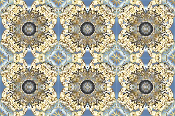 Damask pürüzsüz yineleme kalıbı. Bej, nötr ve gri renklerde altın element. Barok tarzında altın çiçekli süs. Antika altın tekrarlanabilir duvar kağıdı.