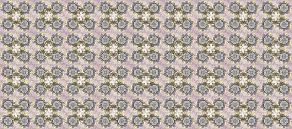 Barok tarzında altın çiçekli süs. Antika altın tekrarlanabilir duvar kağıdı. Damask pürüzsüz yineleme kalıbı. Gri, nötr ve bej renklerde altın element.