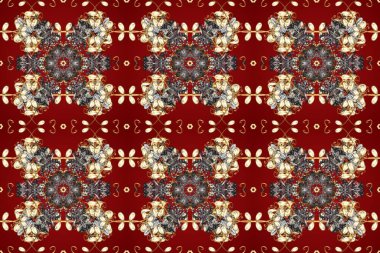 Paisleys zarif çiçek desenli arkaplan duvar kâğıdı çizimi. Klasik stil, güzel, modern, üç boyutlu sanat eseri. Altın, kahverengi, kırmızı ve gri desenli çiçek yaprakları ve süslemeleri var..