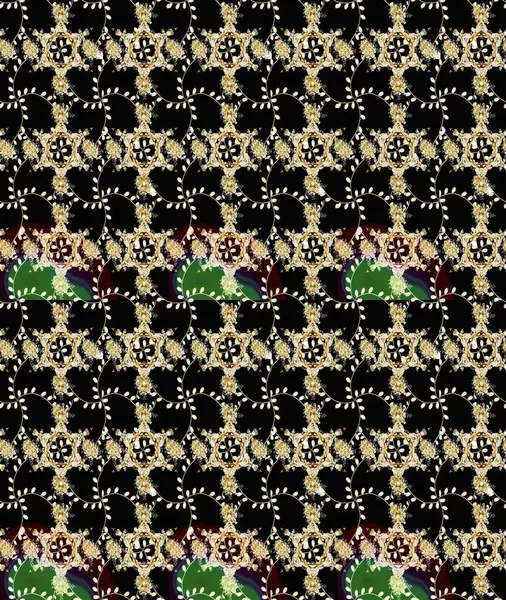 El çizimi çiçek unsurları olan soyut, dikişsiz raster deseni. Retro tekstil tasarım koleksiyonu. 1950-1960 motifleri. Çiçekli ipek eşarp. Siyah ve bej üzerine siyah ve bej.