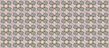 Barok tarzında altın çiçekli süs. Antika altın tekrarlanabilir duvar kağıdı. Damask pürüzsüz yineleme kalıbı. Gri, nötr ve bej renklerde altın element.