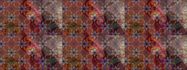 Renkli Bahar Teması eskiz kalıbı. Düz Çiçek Elementleri Tasarımı. Kahverengi ve gri renkli şirin çiçek desenleri. Raster Modaya uygun kumaş deseni.