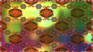 Raster deseni. Bahar çiçekleri dallı desen, kahverengi ve çiçek siluetiyle yeşil renkler.