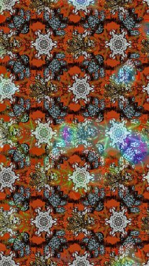 Çiçekli karalama şeklinde Raster çiçek deseni. Raster illüstrasyonu. Nazikçe, yaz çiçekleri kahverengi renklerde.